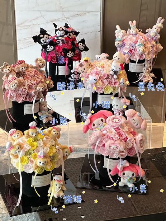 Eternal Rose Gift Box Real Flower Eternal Flower Luxury Birthday Gift Wedding Proposal Anniversary Gift Valentine's Day Gift Mother's Day Giftdoll hug bucket