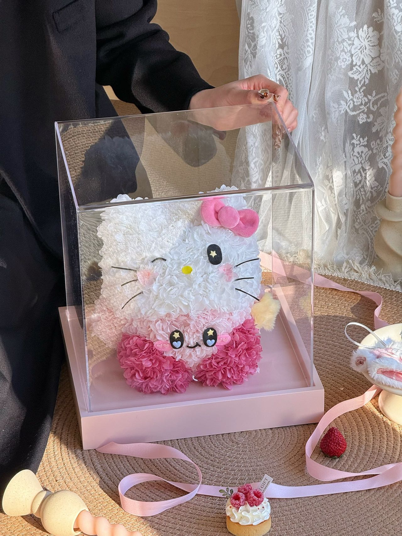 Eternal Rose Gift Box Real Flower Eternal Flower Luxury Birthday Gift Wedding Proposal Anniversary Gift Valentine's Day Gift Mother's Day GiftKitty Headgear Kirby