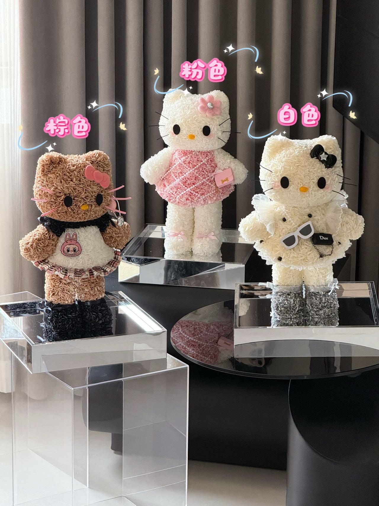 Preserved Rose Gift Box Hello Kitty Real Flower Preserved Flower Luxury Birthday Gift Wedding Proposal Anniversary Gift Valentine's Day Gift Mother's Day Gift Children's Day Gift