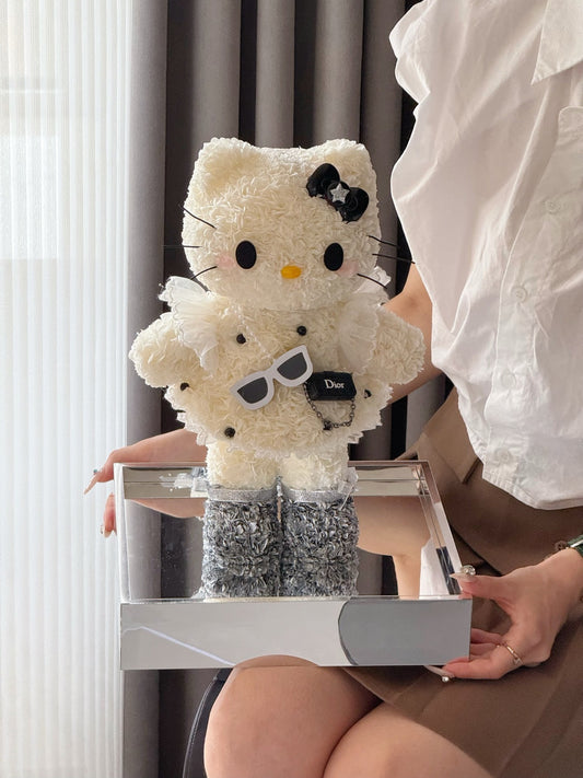 Preserved Rose Gift Box Hello Kitty Real Flower Preserved Flower Luxury Birthday Gift Wedding Proposal Anniversary Gift Valentine's Day Gift Mother's Day Gift Children's Day Gift